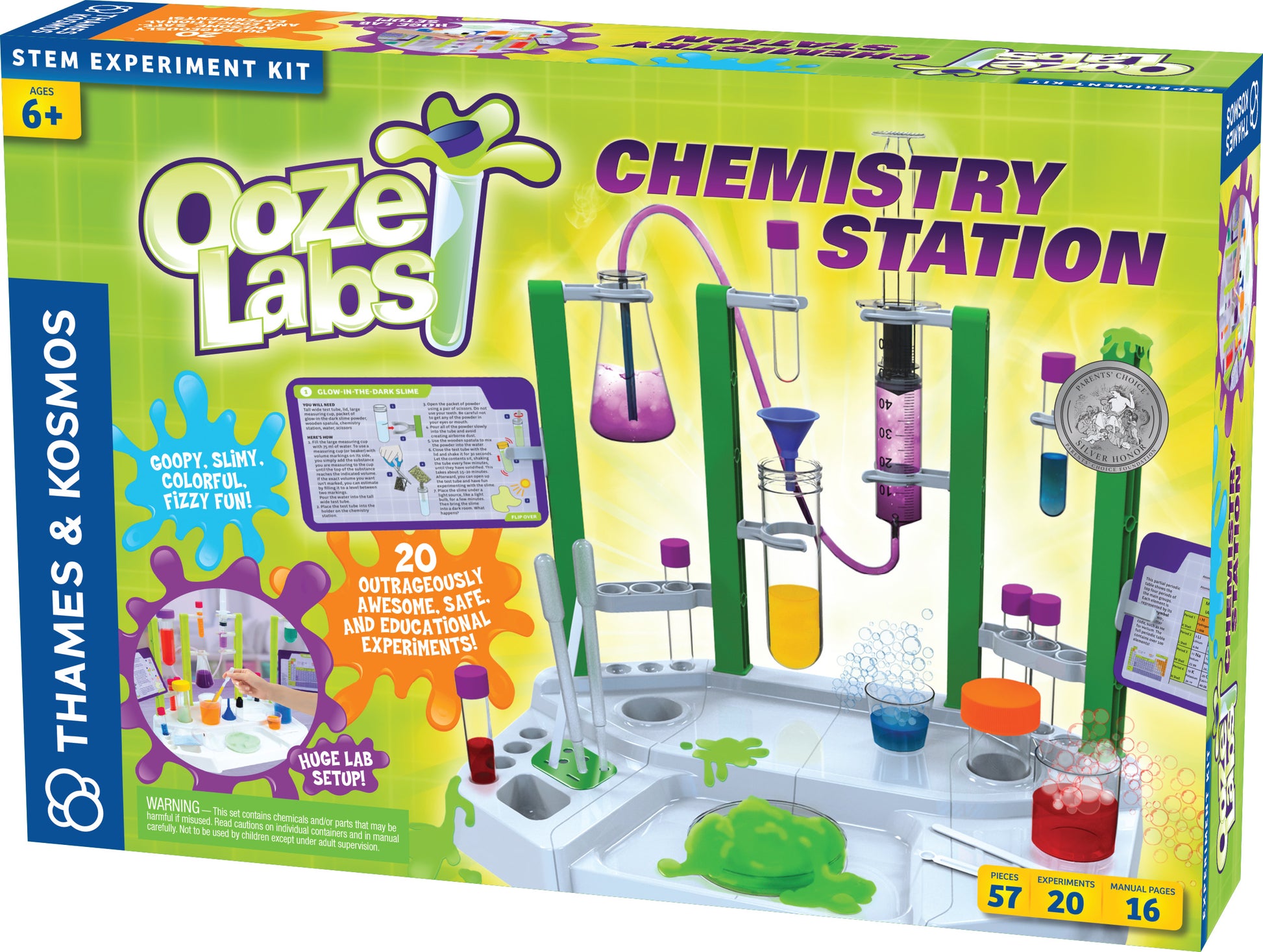 Ooze Labs Chemistry Station STEM experiment kit packaging with colorful design and toy lab setup illustration.